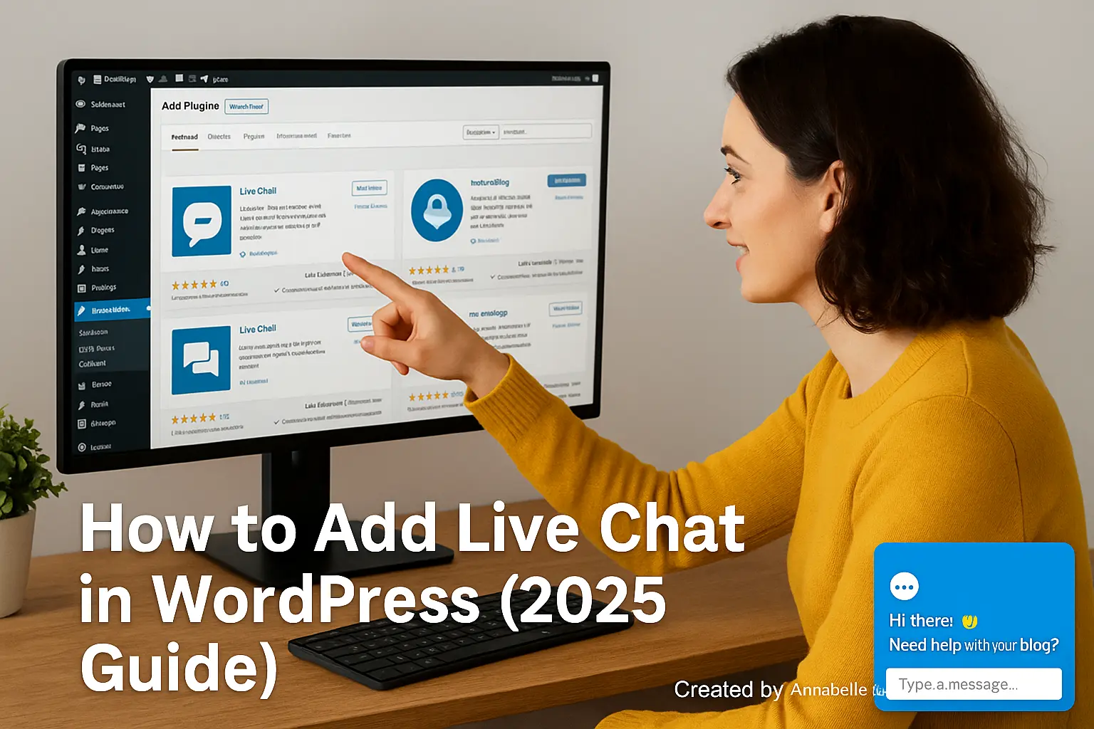Blogger adding live chat to a WordPress website in 2025 dashboard view, created by Annabelle J.
