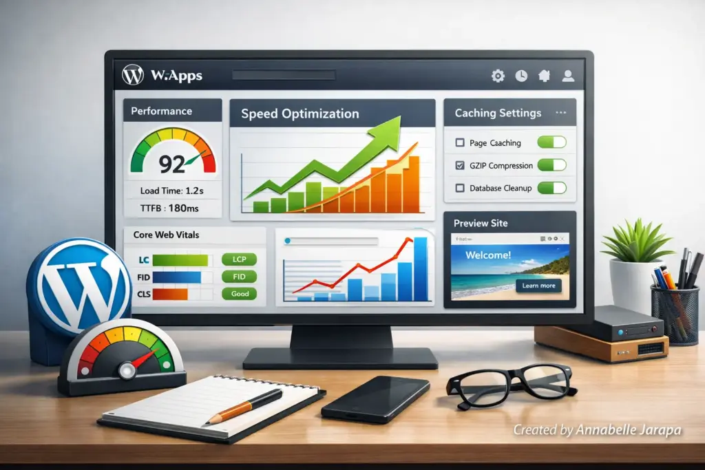 WordPress speed optimization dashboard with performance graphs