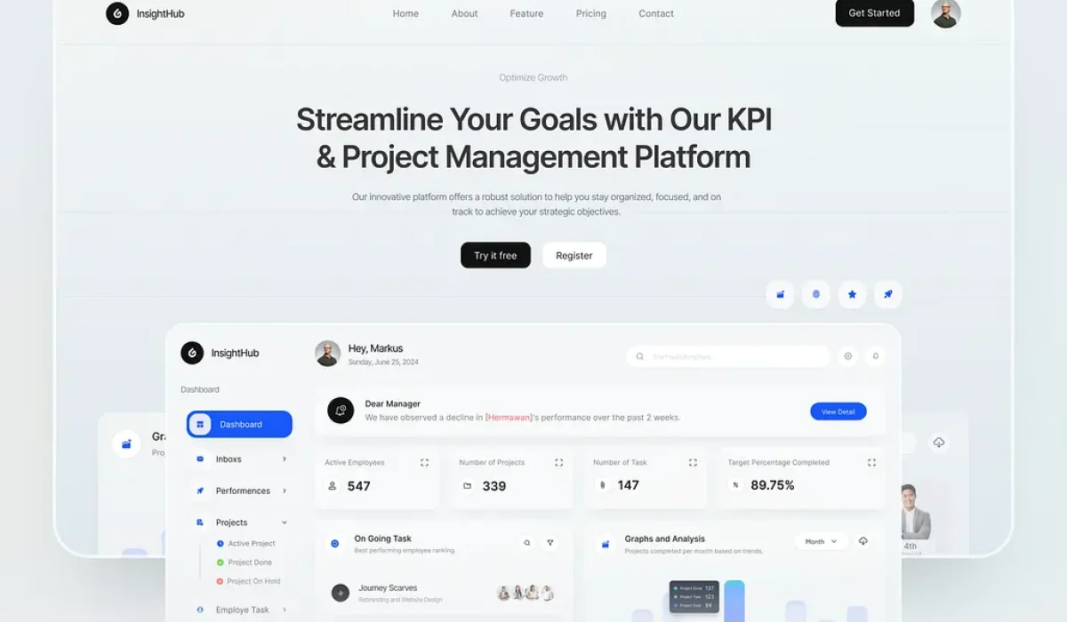InsightHub - KPI & Project Management Dashboard